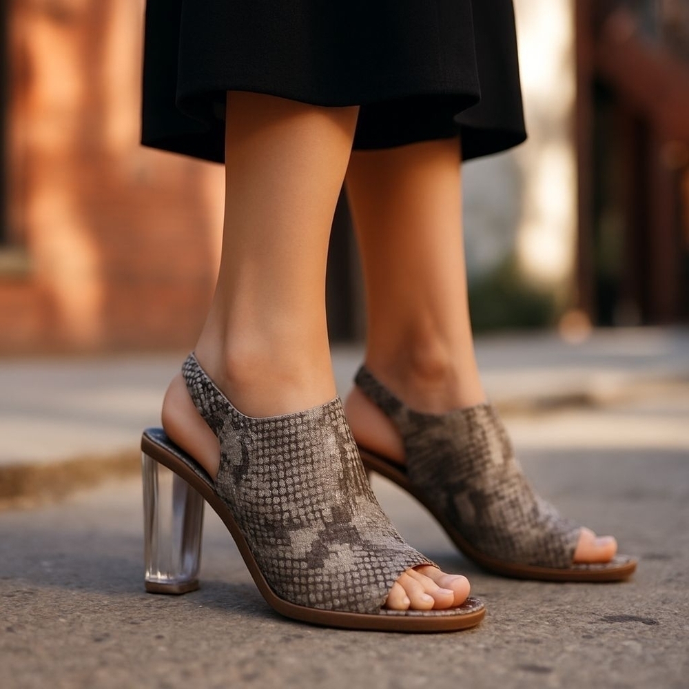 AGL Snakeskin Slingback Sandals – Size 9.5 – NWT – Clear Heel